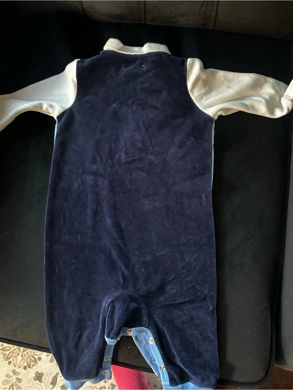Ralph Lauren Blue Velour Infant One-Piece with White Sleeves